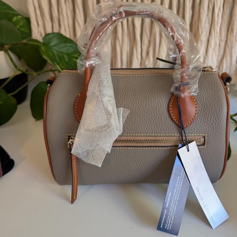Dooney & Bourke Pebble Leather Barrel Satchel-- Taupe